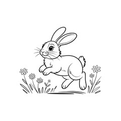 Fototapeta premium Playful bunny hopping through wildflowers rabbit jumping