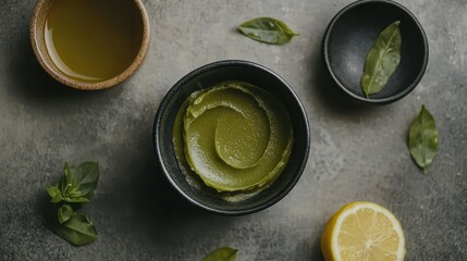 Fresh Ingredients for Culinary Arts with Basil, Lemon, and Oil