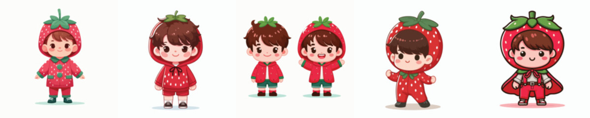 vector of a child wearing a strawberry costume