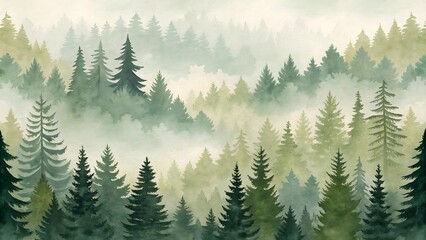 Fototapeta premium Pine Green and Moss Seamless Watercolor Texture
