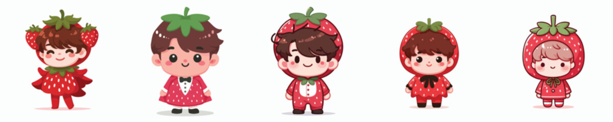 vector of a child wearing a strawberry costume