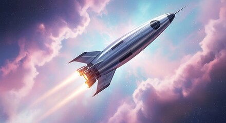 Rocket soaring through colorful clouds concept of innovation space exploration and future technology advancements signifying progress and ambition towards a brighter tomorrow