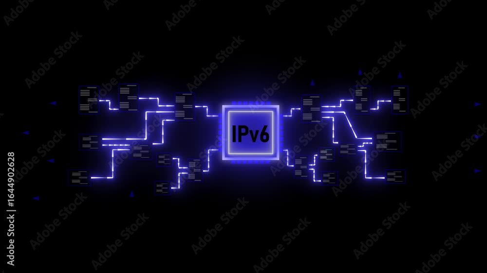 Poster stunning i pv6 network animation cybersecurity data flow digital technology abstract background. ipv