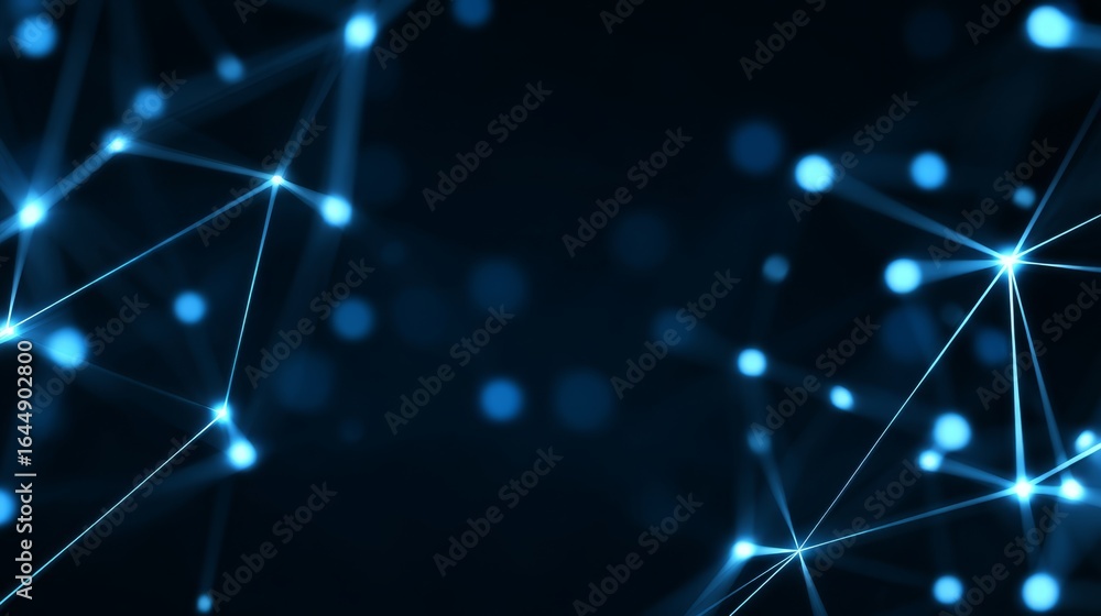 Poster abstract blue background with glowing celestial stars and futuristic digital lines of light creating