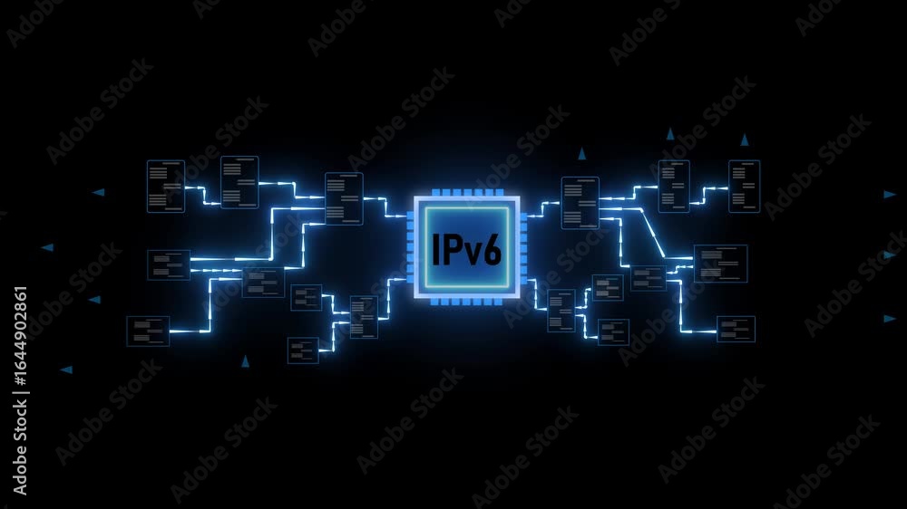 Poster stunning ipv6 network visualization futuristic technology data flow abstract chip microchip. ipv6 ne