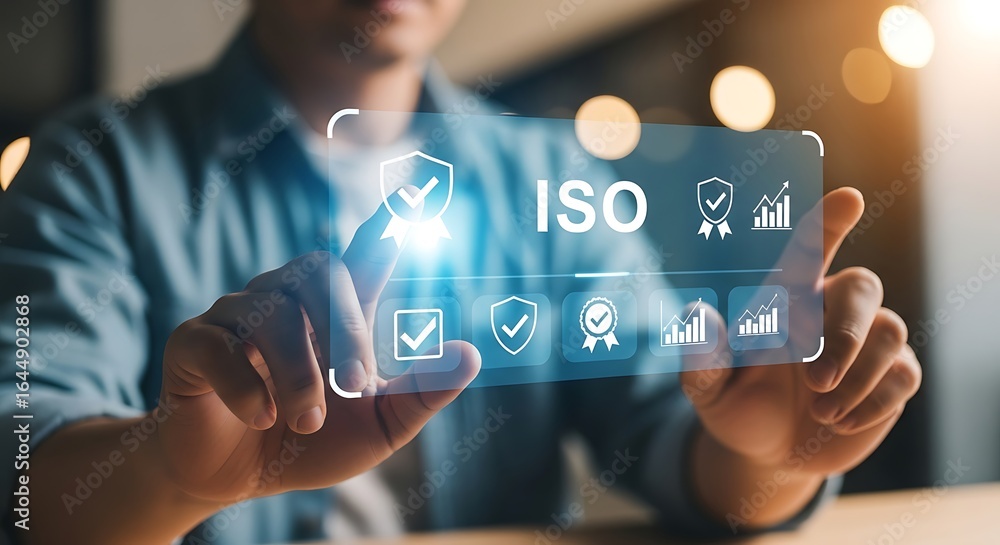 Aufkleber visualizing iso certification a modern interface highlighting quality standards and compliance with 