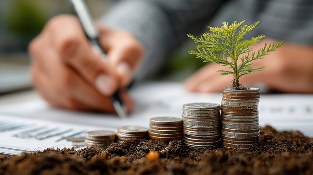 Businessperson analyzing financial growth and positive trends for yearly planning and business development