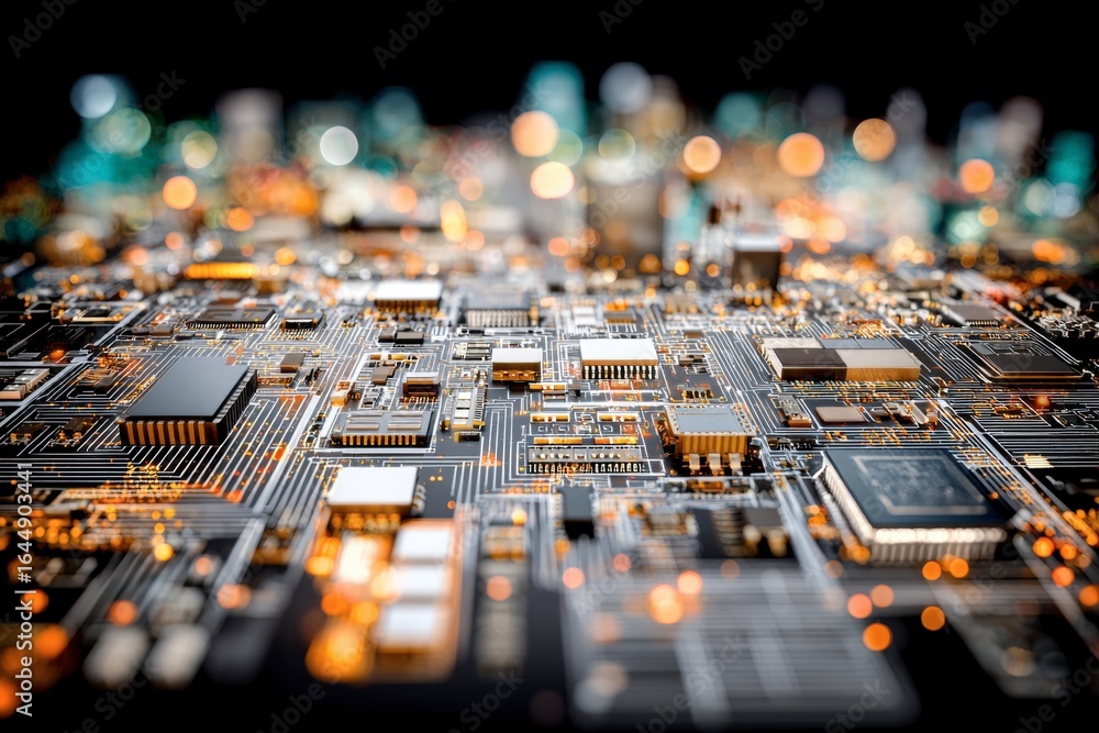 Poster x-default circuit board close-up: technological background