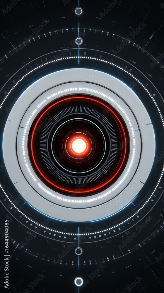 Poster futuristic digital background featuring a glowing circular light portal in a dark abstract technolog