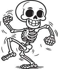 Cartoon Skeleton outlined for coloring book isolated on a white background, Line Drawing of a Dancing Skeleton	