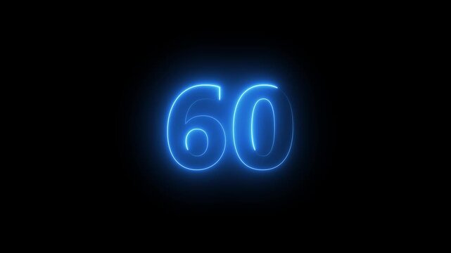 Abstract glowing neon text 10 number countdown icon. Glowing sign on black background Neon number 10 with alpha channel, simple blue neon color. Seamless loop style animation