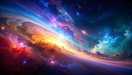 Obraz premium Colorful Cosmic Landscape with Shooting Stars and Nebulae