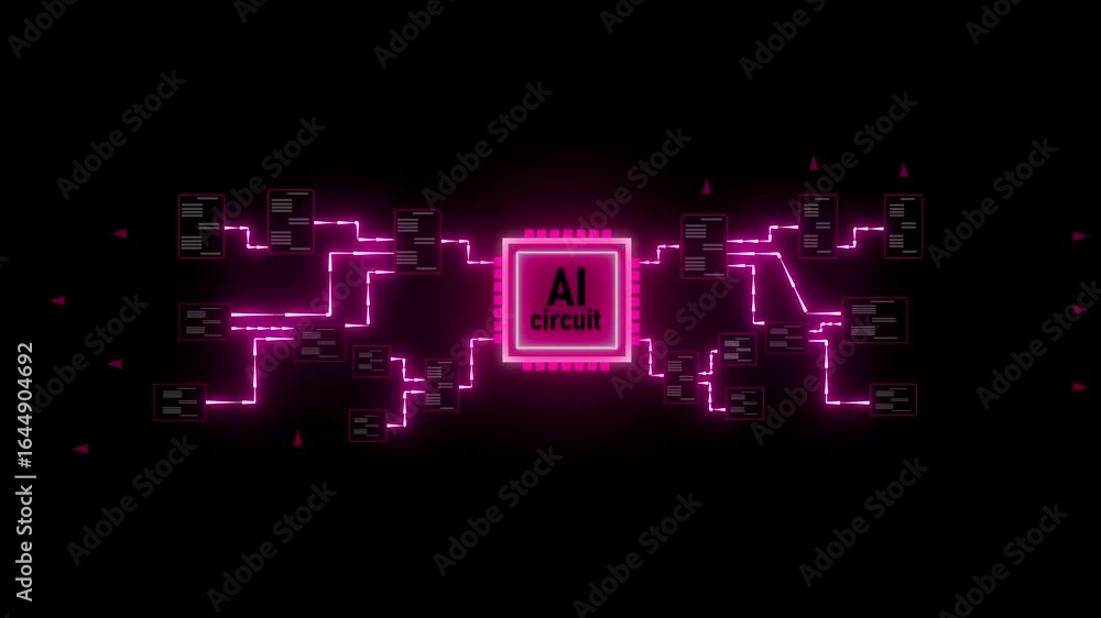 Poster stunning ai circuitry animation pink neon glow futuristic technology data processing network. ai age