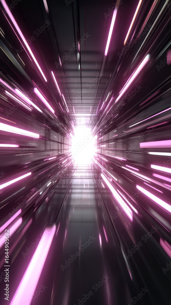 Poster futuristic science fiction abstract background rendering of a glowing light tunnel portal with radia