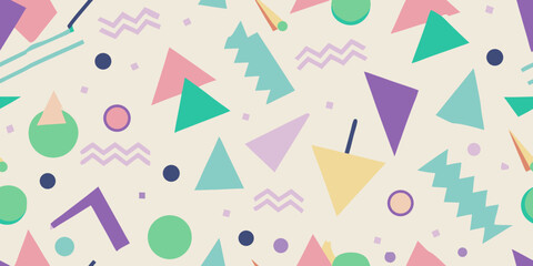 Fun Memphis Vector Background with Neon and Pastel Zigzags, Polka Dots, and Quirky Abstract Shapes in Clean Flat Design