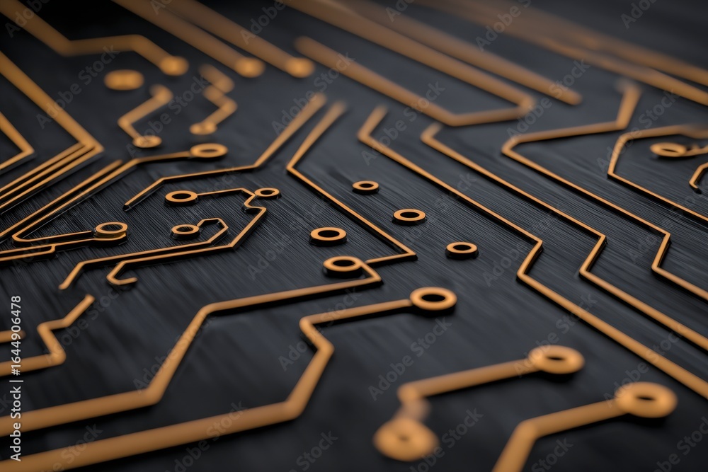 Poster x-default abstract close-up of circuit board with orange traces on dark background