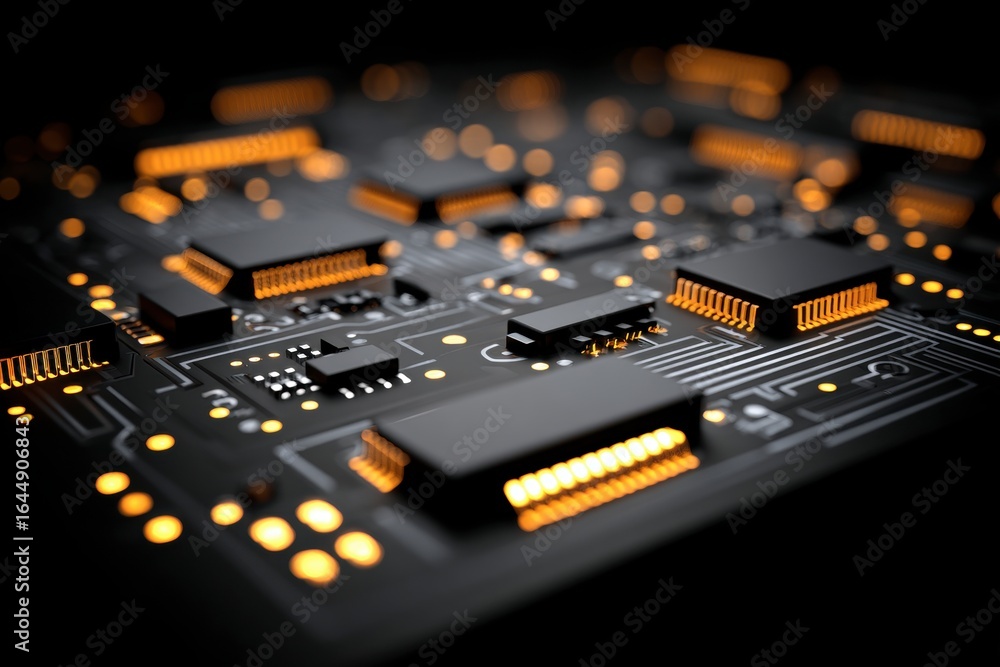 Poster x-default close-up of circuit board with glowing components