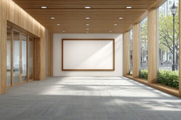 Fototapeta premium Empty modern hallway with large blank canvas