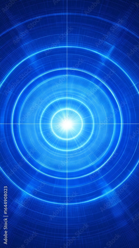 Poster deep blue abstract background with a glowing circular design element showcasing a futuristic geometr