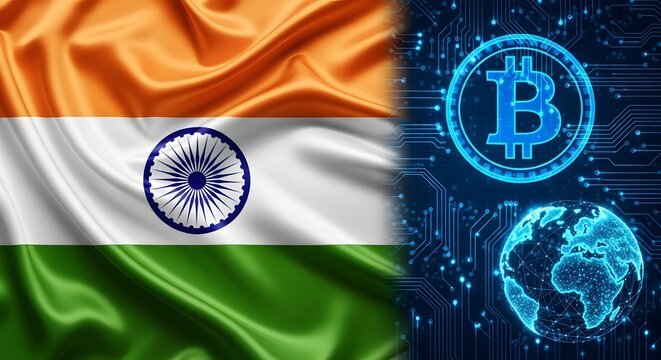 Indian Flag with Blockchain Theme - Powered by Adobe