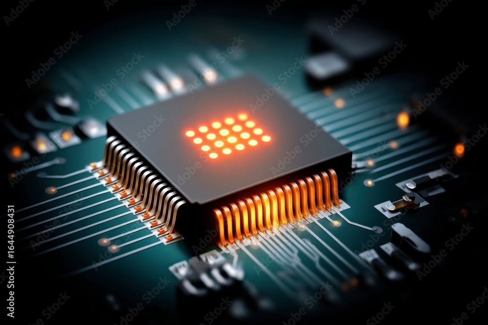 Poster x-default close-up of a microchip on a circuit board