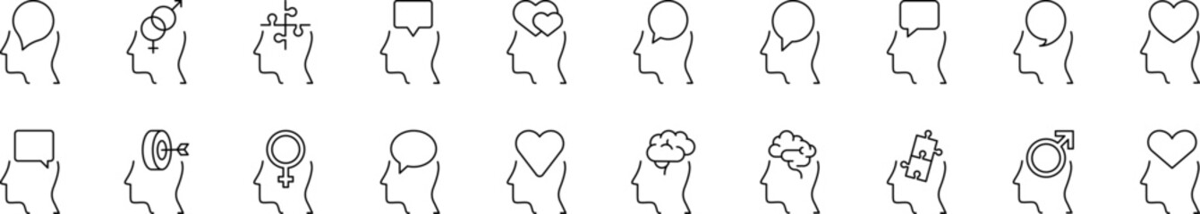 Brain and Mental Health Line Icon Collection. Minimalistic Linear Pictogram for Web and Graphic Design, Apps, Banners, Social Network and Cards © RaulAlmu