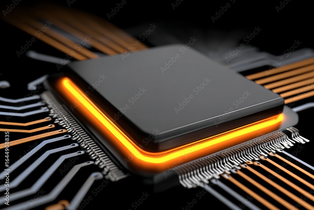 Poster x-default close-up of a modern processor with glowing orange edges