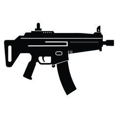 Submachine Gun Silhouette: Black and White Weapon Graphic