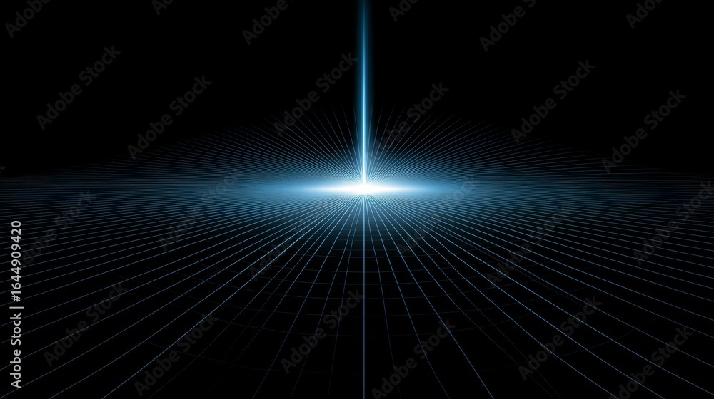 Poster abstract digital art featuring a brilliant blue light beam emerging from a deep dark void a luminous