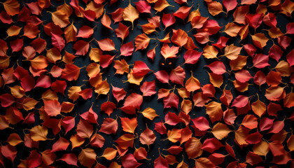 A vibrant array of autumn leaves in shades of red and orange, creating a beautiful natural tapestry.