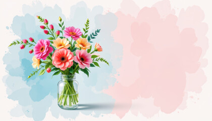 A vibrant bouquet of colorful flowers in a glass vase, perfect for adding beauty to any space or occasion.