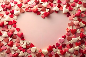 Pink background with heart shaped candy frame