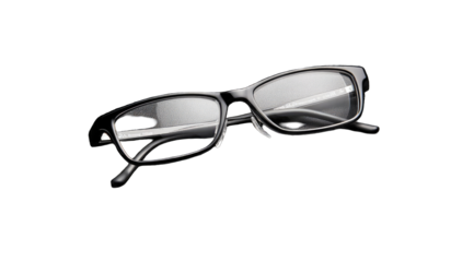 Black eyeglasses, rectangular frames, angled