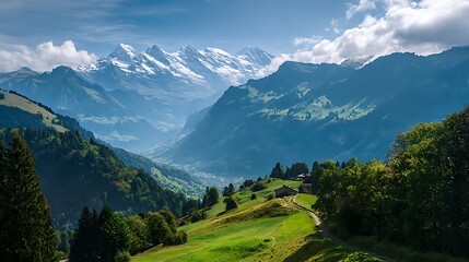 Obraz premium The Alps mountain range is home to a lush forest valley.