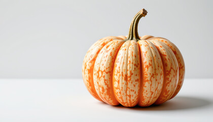 A vibrant orange pumpkin with unique stripes, perfect for autumn decoration and culinary inspiration.