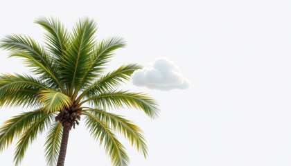 A vibrant palm tree with lush green leaves against a clear sky, ideal for a tropical-themed design or project.