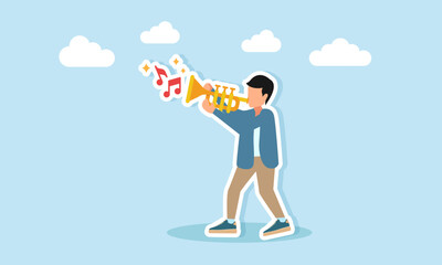 Young man playing trumpet musical instrument illustration of appreciation for music day celebration or music festival
