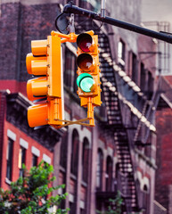 traffic light on the street color yellow green New York
