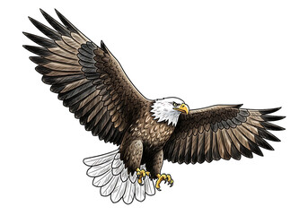 Majestic Bald Eagle in Flight: Detailed Hand-Drawn Illustration, Powerful and Freedom-Inspired Design.