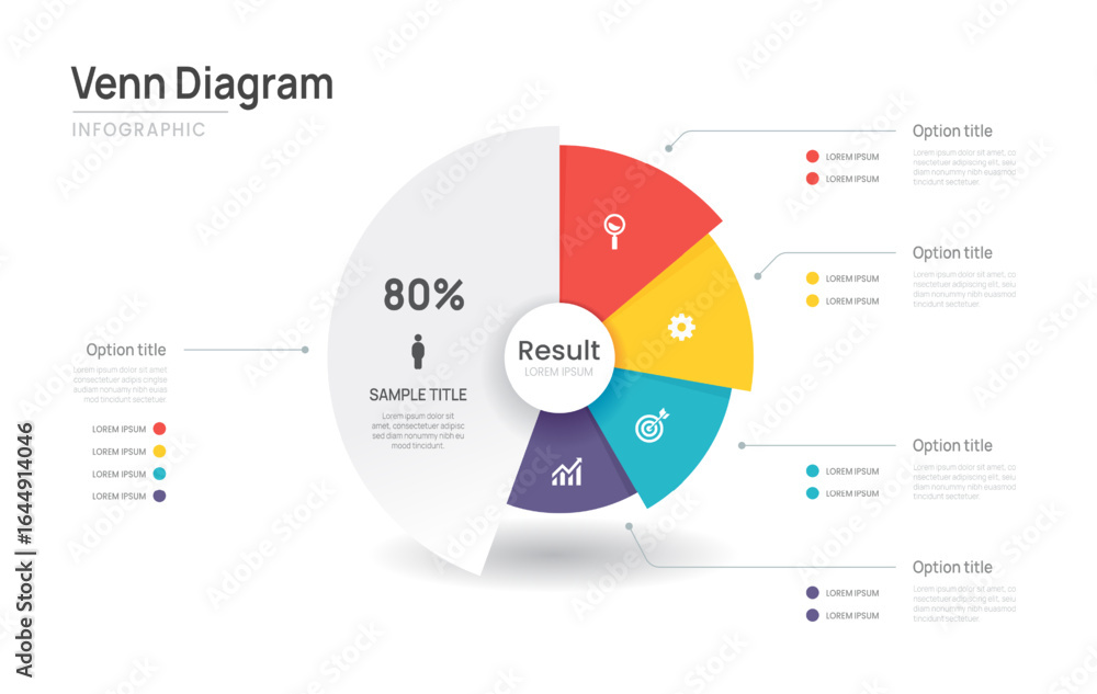 Wall mural venn diagram business infographic circle chart template 5 options, presentation with venn diagram el