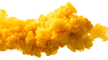 Abstract yellow ink cloud swirling in water on a white background
