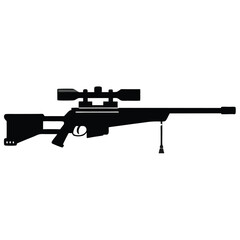 Sniper Rifle Silhouette: Weapon Icon, Military Equipment Graphic, Black and White Vector Illustration