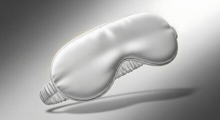 A smooth, satin sleep mask is suspended in a minimalist studio setting, highlighting its soft texture and the elegant, rounded design.
