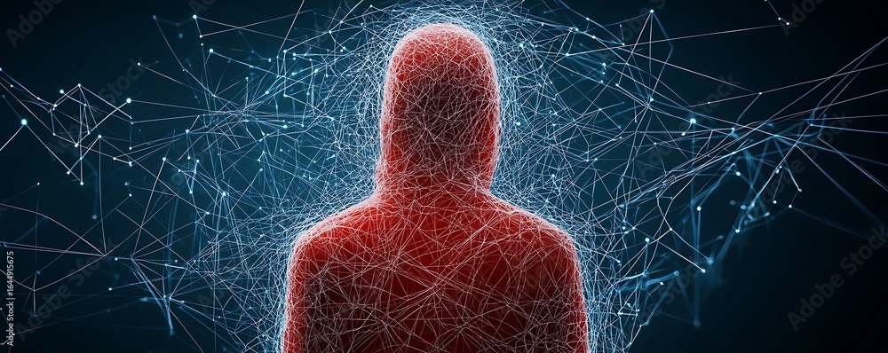 Aufkleber abstract representation of anonymous figure amidst digital network automated smart cognition