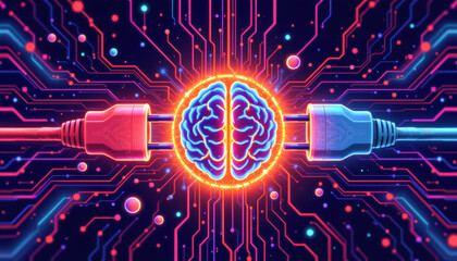 An abstract representation of a brain connected to electric circuits, symbolizing the fusion of human intellect and technology.