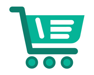 A modern digital shopping cart icon in vibrant teal, clearly isolated on a pristine white background.