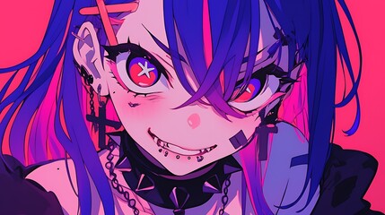 Dark evil beautiful girl cyberpunk - Anime style