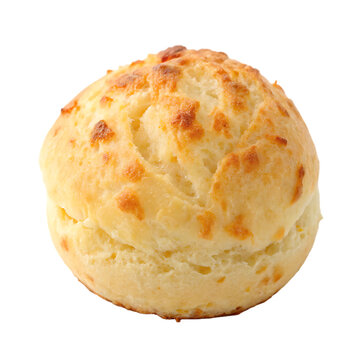 One piece of Brazilian pao de queijo cheese bread isolated on a transparent background png
