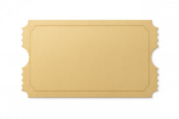 Golden ticket isolated on transparent background, symbolizing access, entertainment, and events