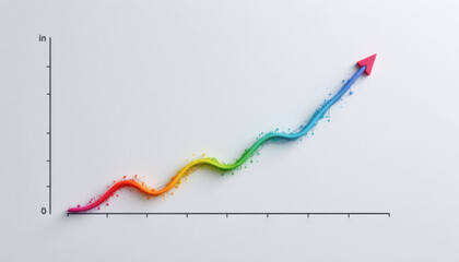 Colorful data graph showing growth trend with upward arrow on a clean background.